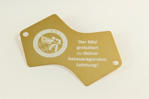 Eloxiertes Schild, geschwungen, 61x44mm, gold