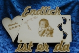 Babyschild mit Geburtsdaten und Bild